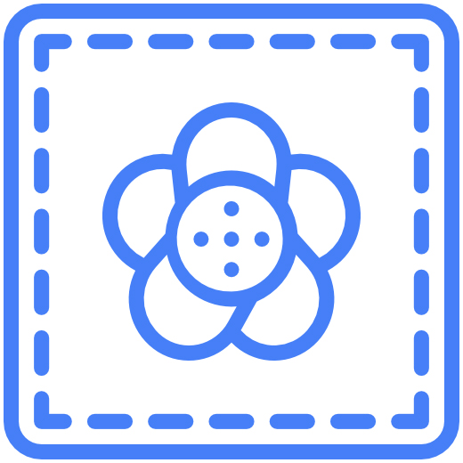 Icono azul de una tela bordada con una flor central