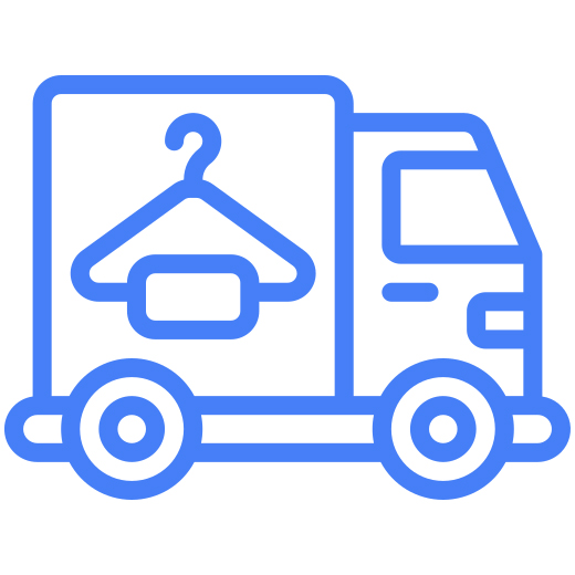 Icono azul de un camión de lavandería en reparto